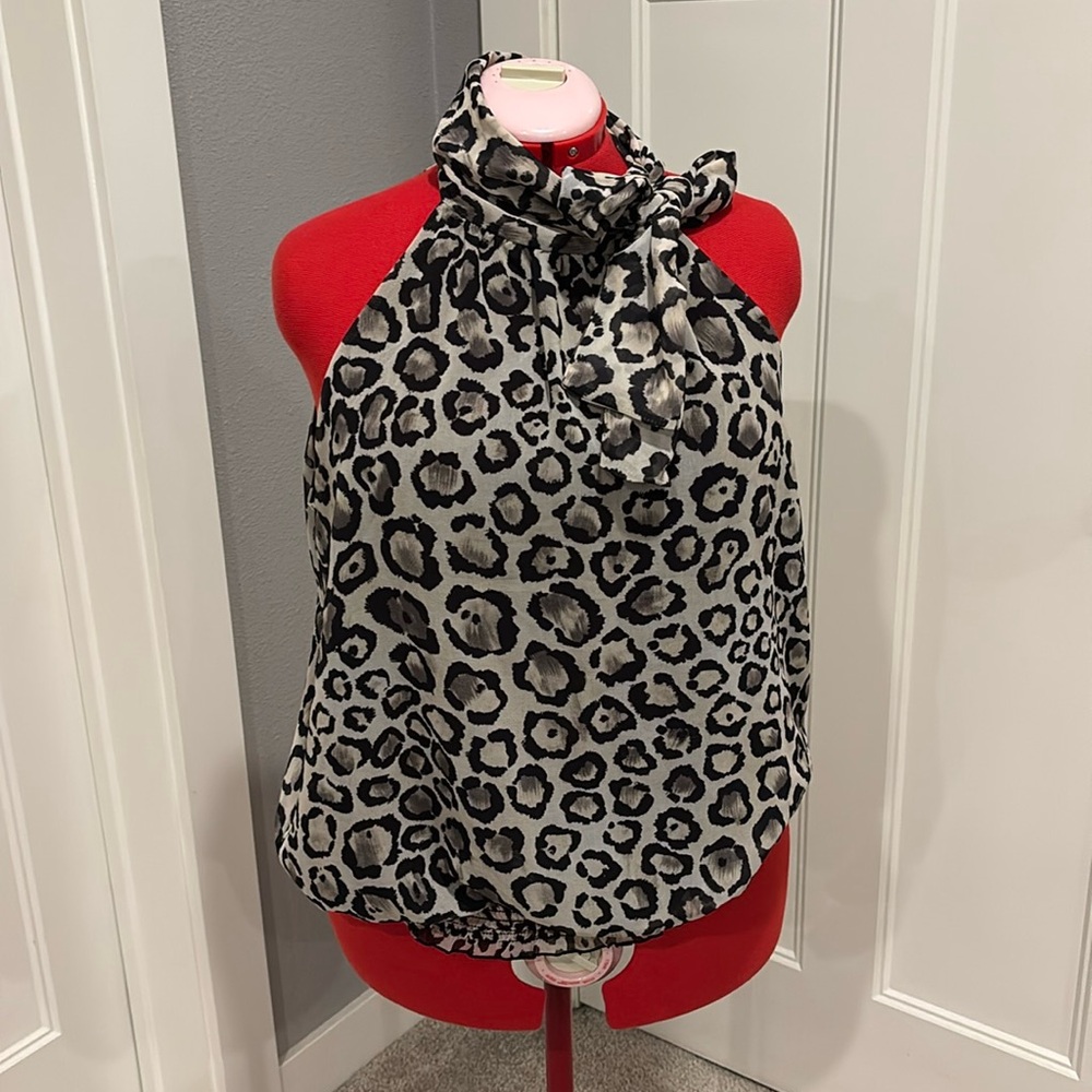 White House Black Market leopard tie neck halter top